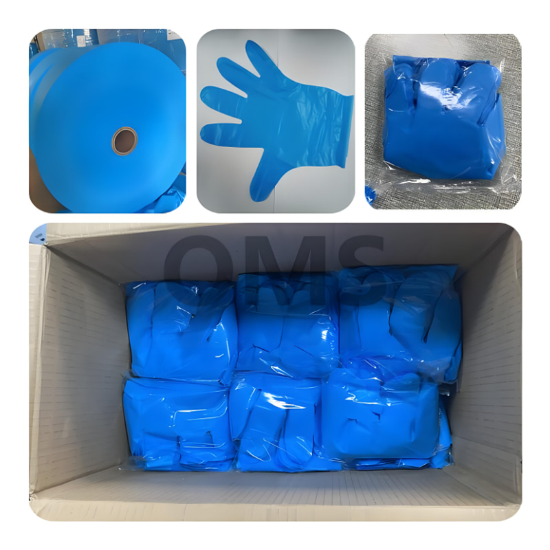 ‌Sarung tangan TPE biru rintangan kimia (tekstur matte)
